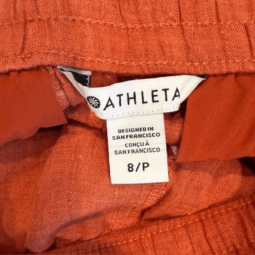 Athleta Retreat Linen Wide Leg‎ pants in Persimmon Coral Drawstring Size 8/P - Picture 6 of 14